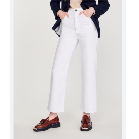 SANDRO Nico Straight-cut jeans WHITE High Rise size 40 US 8 new with tags - Picture 2 of 6